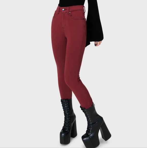 Killstar High Rise Burgundy Jeans - Picture 3 of 4